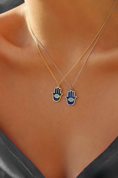 Hamsa 925 Ayar Gümüş ve Altın Kaplama Kolye
