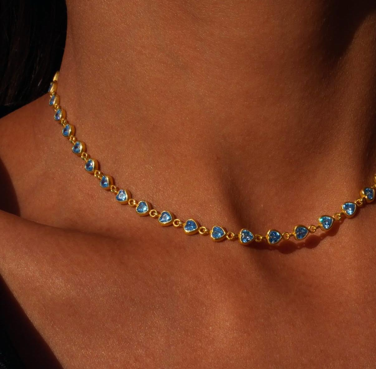 Blue Aura Mavi Kalp Choker Kolye