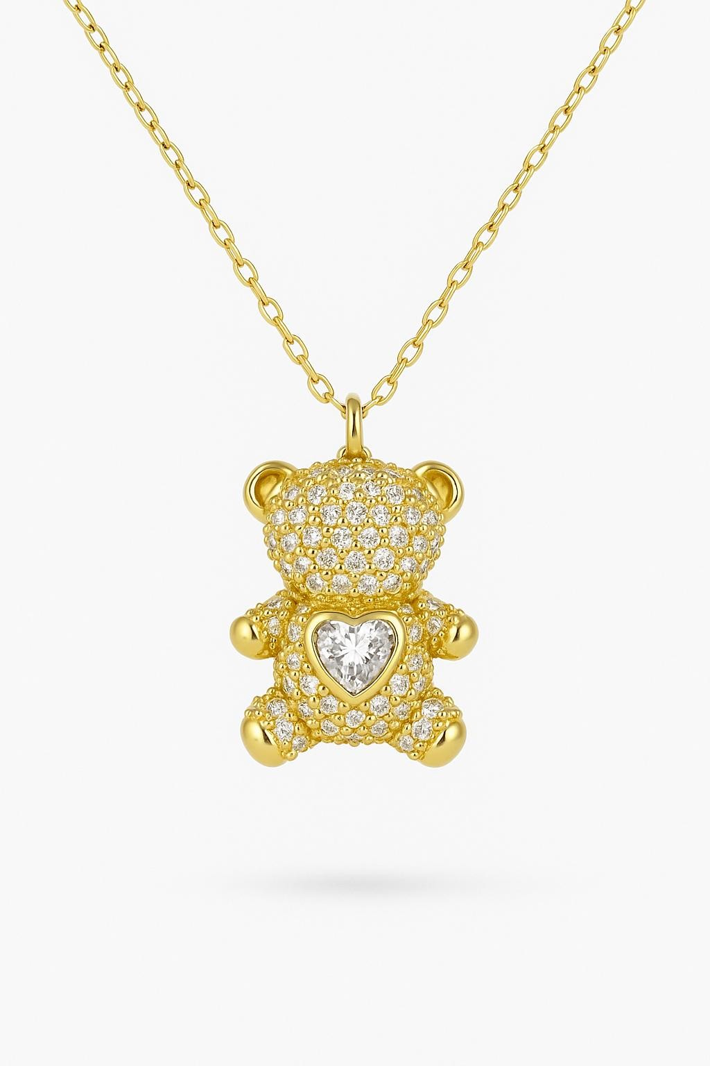 Taşlı Teddy Ayıcık Kolye 925 Ayar Gümüş