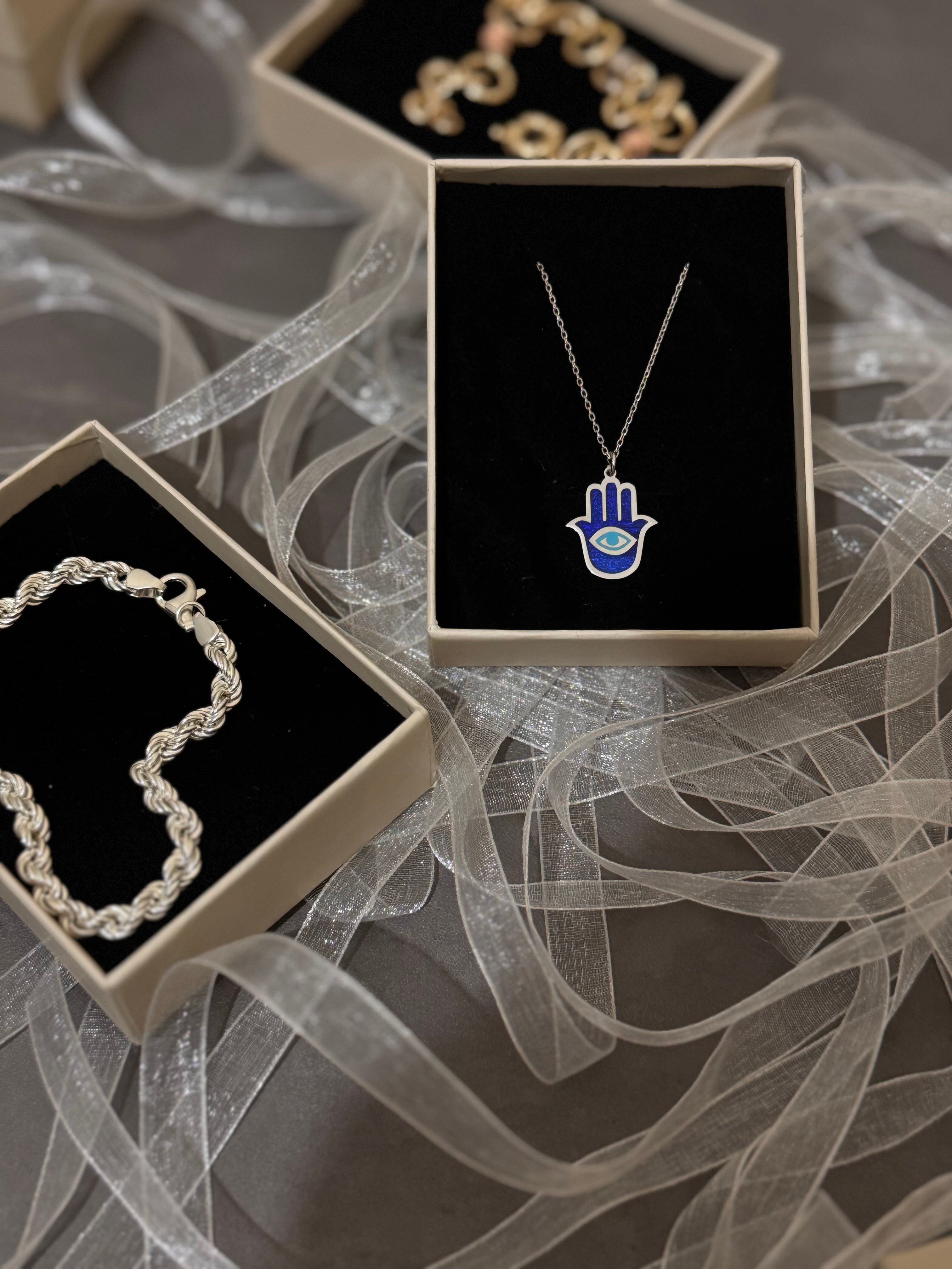 Hamsa 925 Ayar Gümüş ve Altın Kaplama Kolye