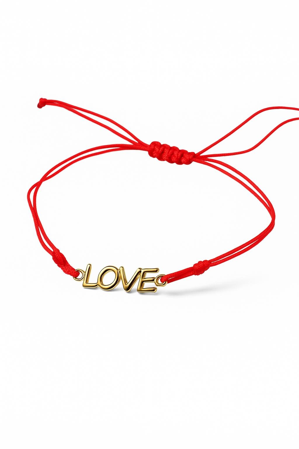 Love Kırmızı İp Bileklik 925 Ayar Gümüş