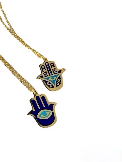 Hamsa 925 Ayar Gümüş ve Altın Kaplama Kolye