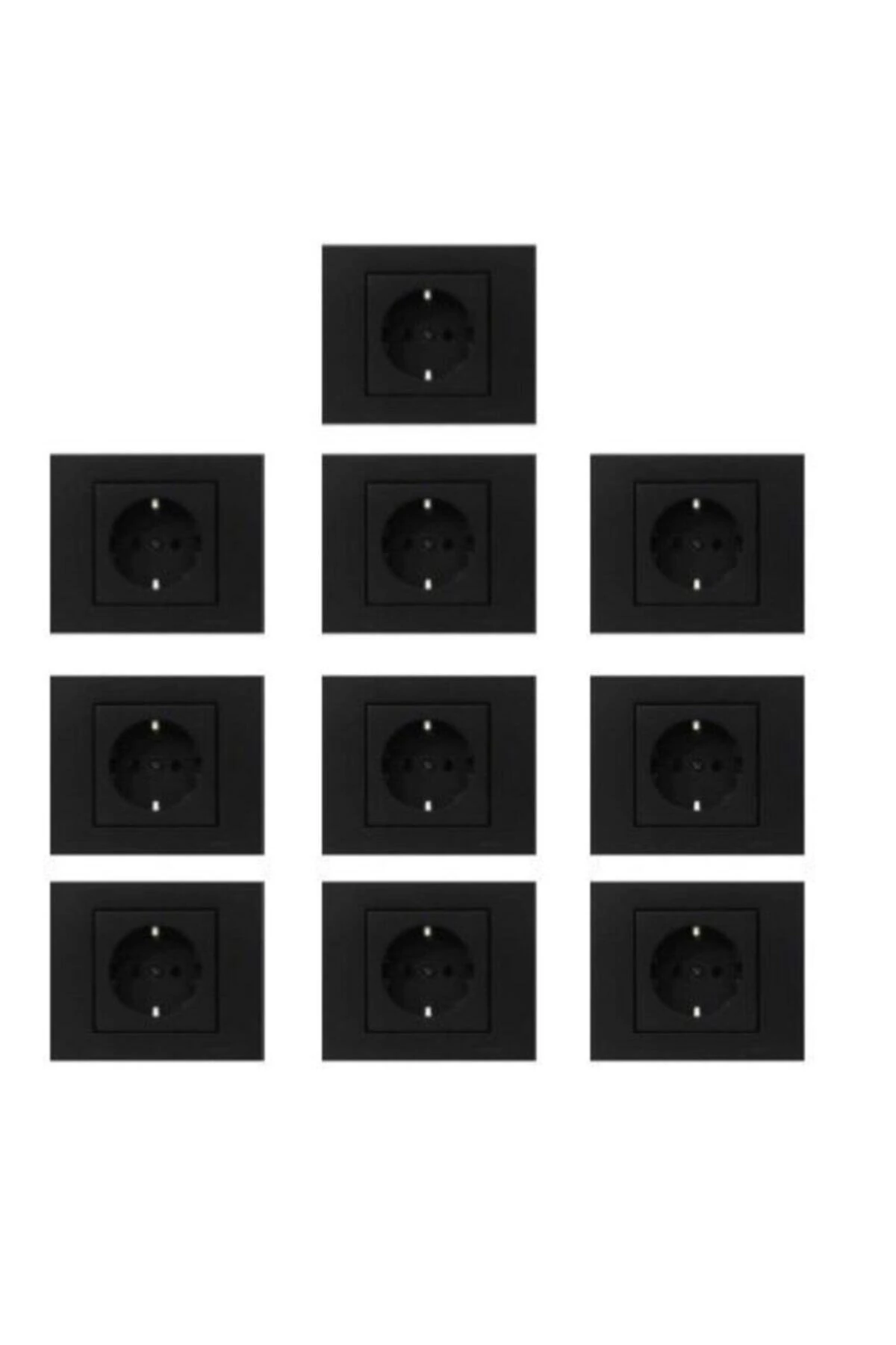 10 Adet Grano Metalik Siyah Topraklı Priz 10'lu Paket Çerçeve Dahil