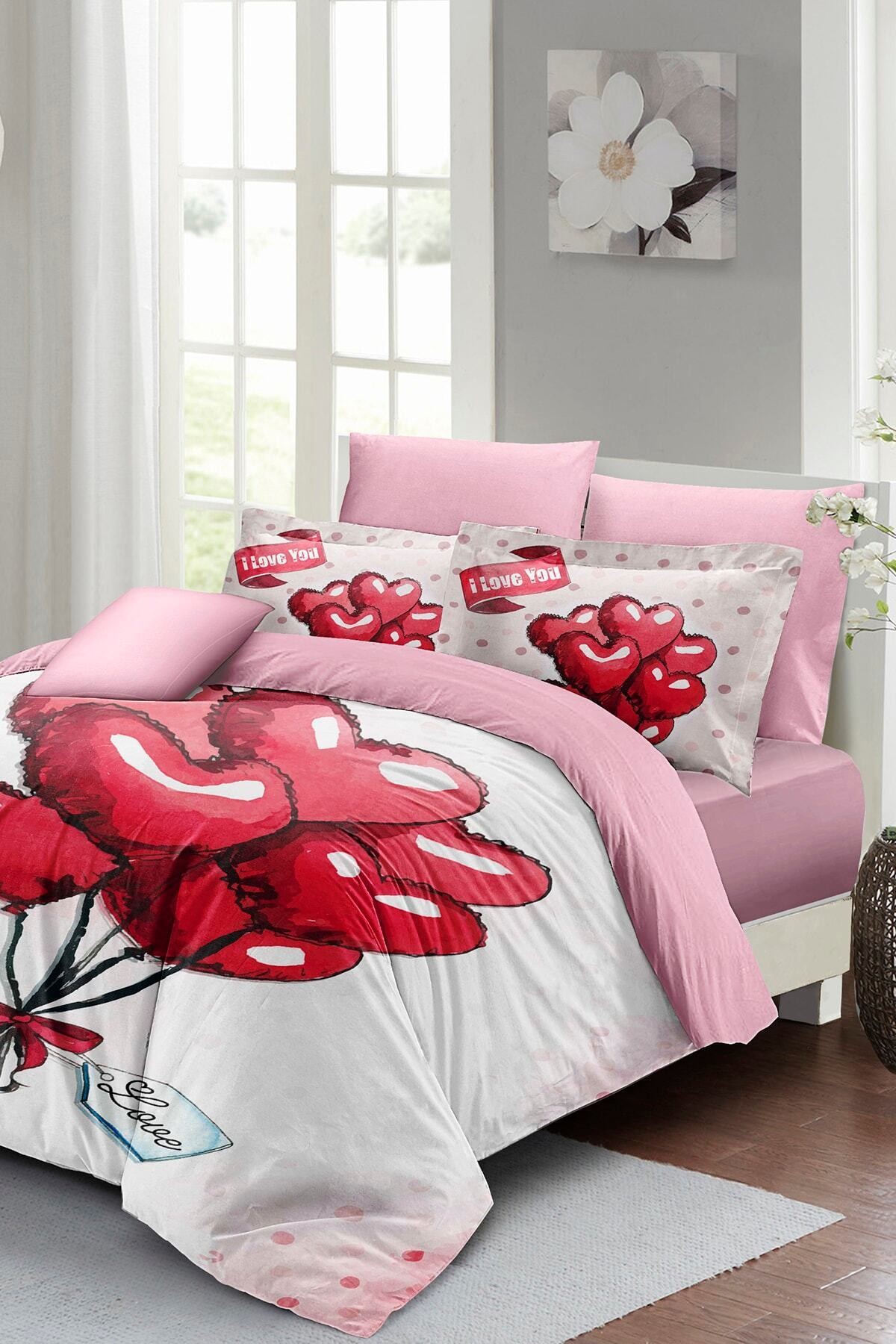 Kıng Sıze Sevgililer Günü Çift Kişilik Nevresim Takımı%100 Pamuk Saten Red Balls 220x240cm