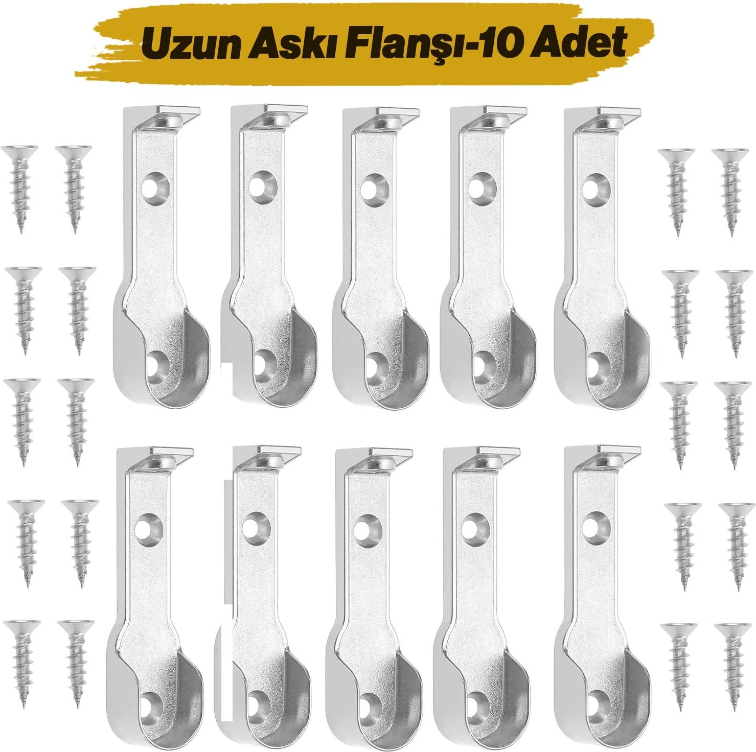 Uzun Askı Flanşı Dolap Boru Sabitleme Kıyafet Elbise Askı Flanş Aparatı Krom 70 mm ( 5 Çift )