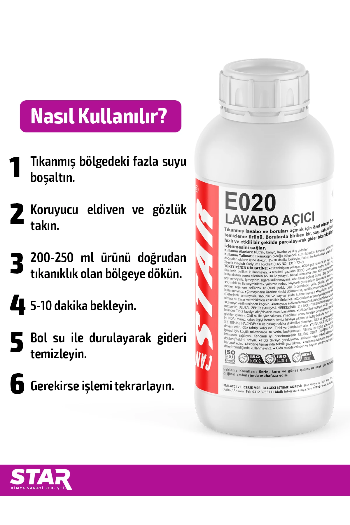 Ultra Güçlü Lavabo Açıcı – 1000 ml, 5 Dakikada Tıkanıklıkları Açan Güçlü Formül