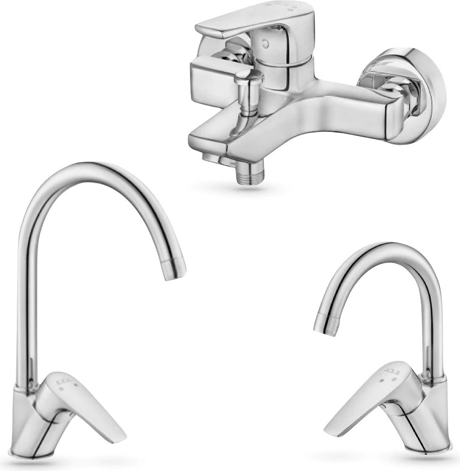 Niobe 3'lü Batarya Seti:Banyo-Lavabo[Kuğu Boru]-Eviye Bataryası |102188054-102118098-102102482