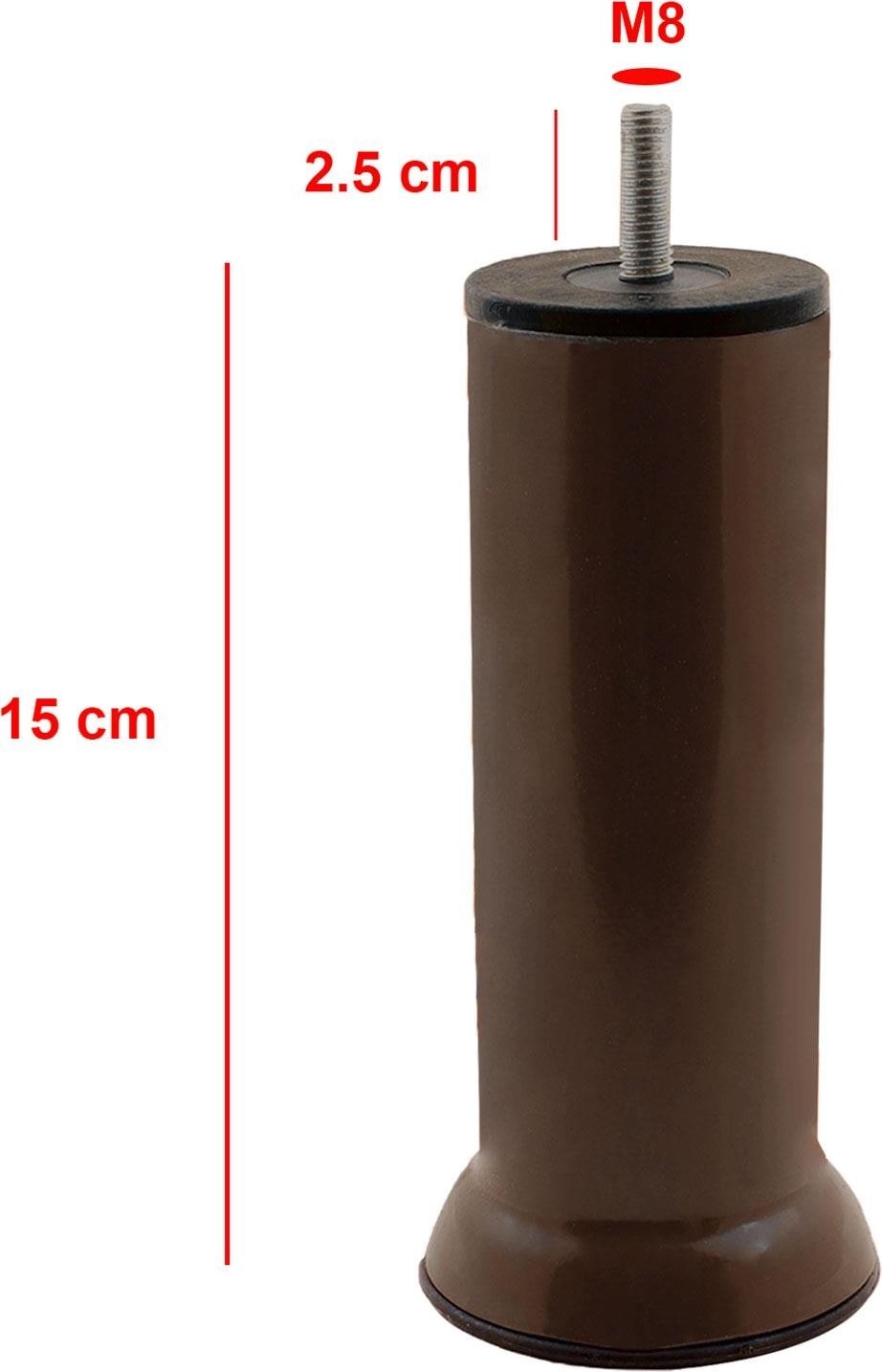 Baza Mobilya Kanepe Koltuk Destek Ayağı M8 Civatalı Kahverengi Metal Ayak 15 cm (12 Adet)
