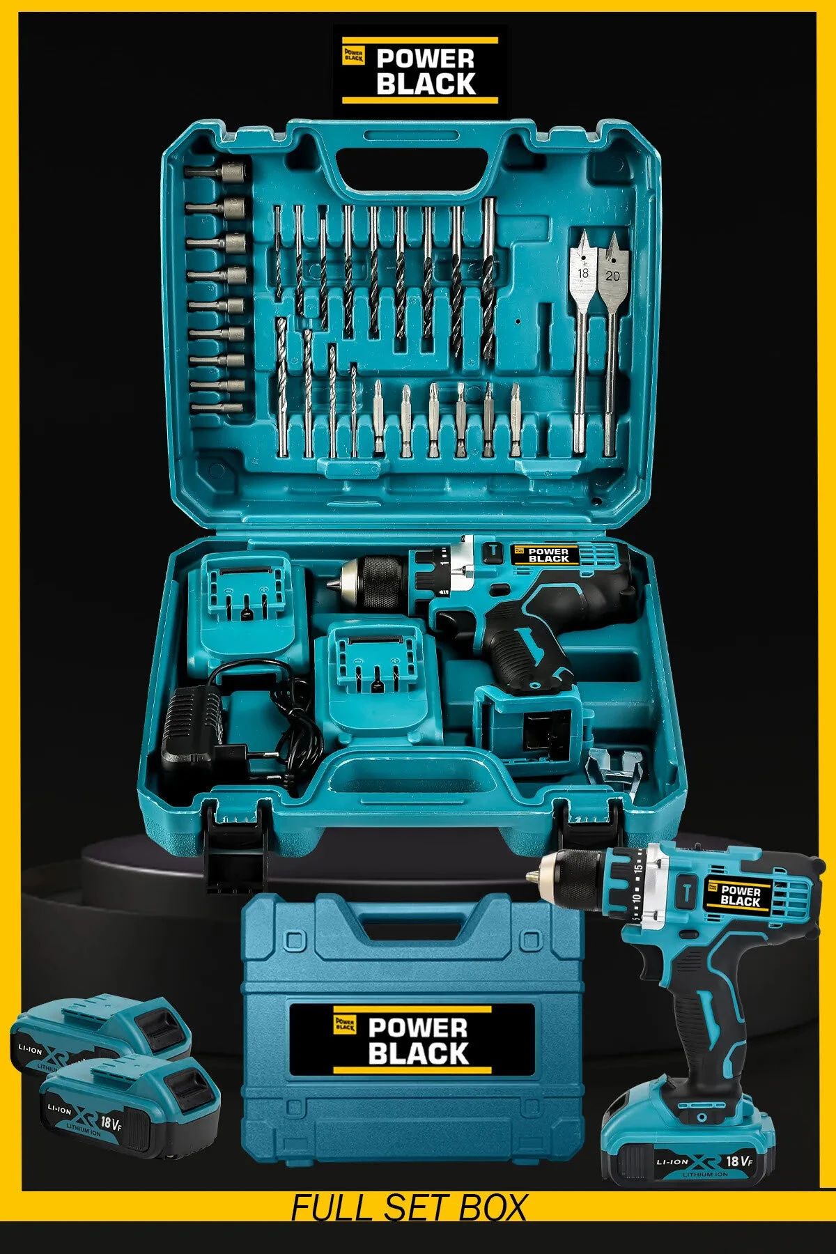 Pro Germany Technology Şarjlı Matkap Çelik Şanzuman Çift Akülü Li-on Batarya 30 Parça Powerblack