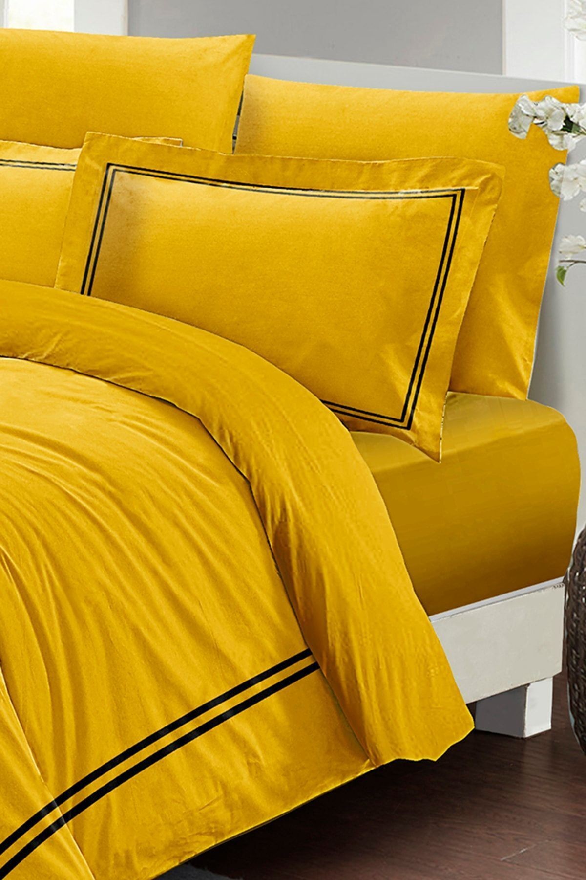 Çift Kişilik Nevresim Takımı Özel Dokuma Luxury Pamuk Saten Sarı