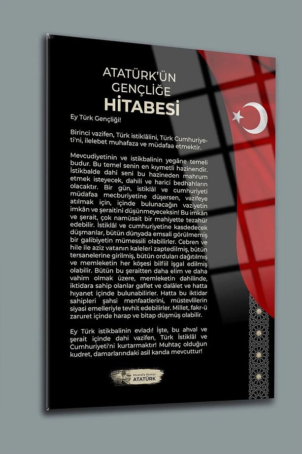 Atatürk 3'lü Set Cam Tablo- Atatürk Tablosu - İstiklal Marşı Tablosu - Gençliğe Hitabe Tablosu