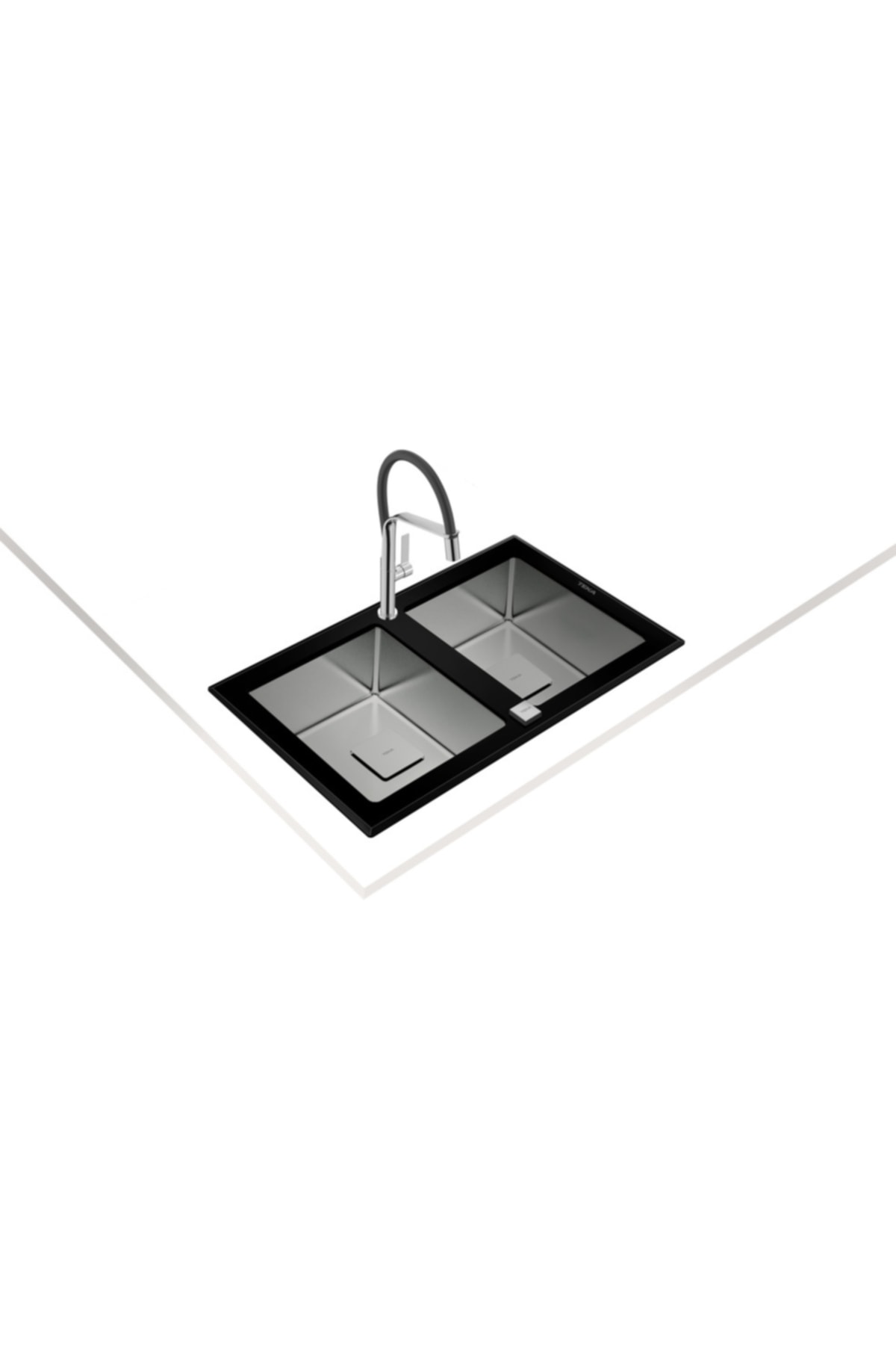 - Dıamond Rs15 2b 86 - Ankastre Kumanda Sifonlu Cam Eviye - Siyah/çelik - 86 Cm - 115030017