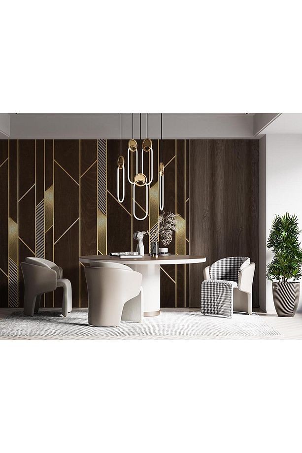 Kahverengi Geometrik Desenli Duvar Kağıdı , 3D Duvar Kağıdı