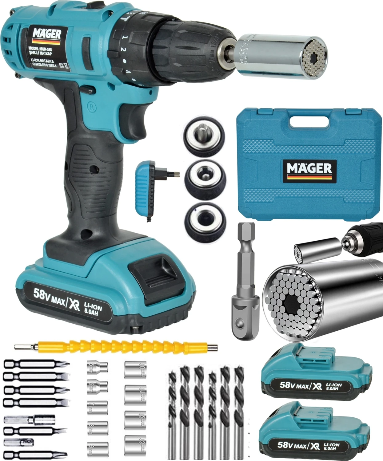 Etc 200 Gator Soketli Şarjlı Akülü Vidalama 24 Parça Setli Matkap