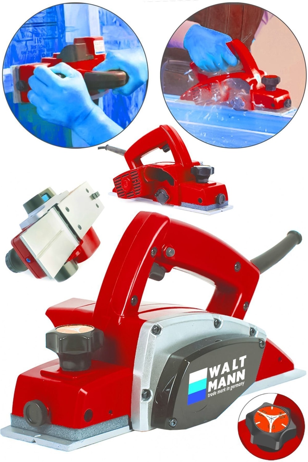 Germany Thecnology 3000 Watt Çift Bıçaklı Planya Makinası 16000 Rpm Kırmızı