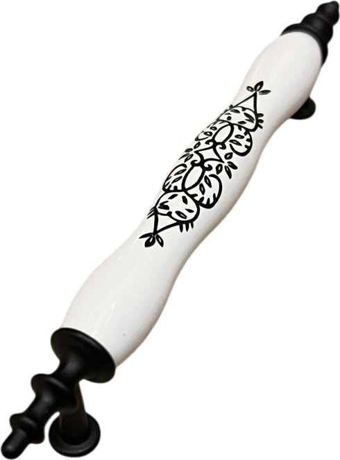 Porselen Kulp Siyah Taç Desenli 128MM(12.8CM) Ölçüsünde Ayakları Siyah Mobilya Kapak Çekmece Kulbu