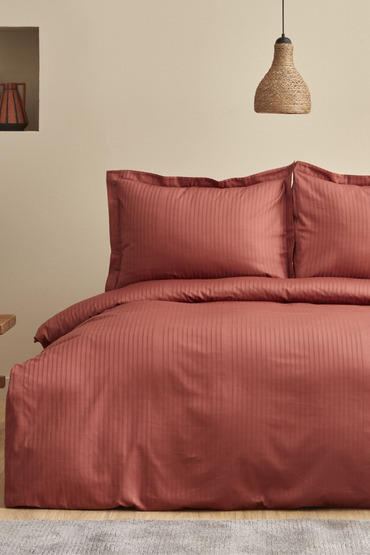 Home Uniq%100 Pamuk Çift Kişilik Saten Nevresim Takımı Terracota