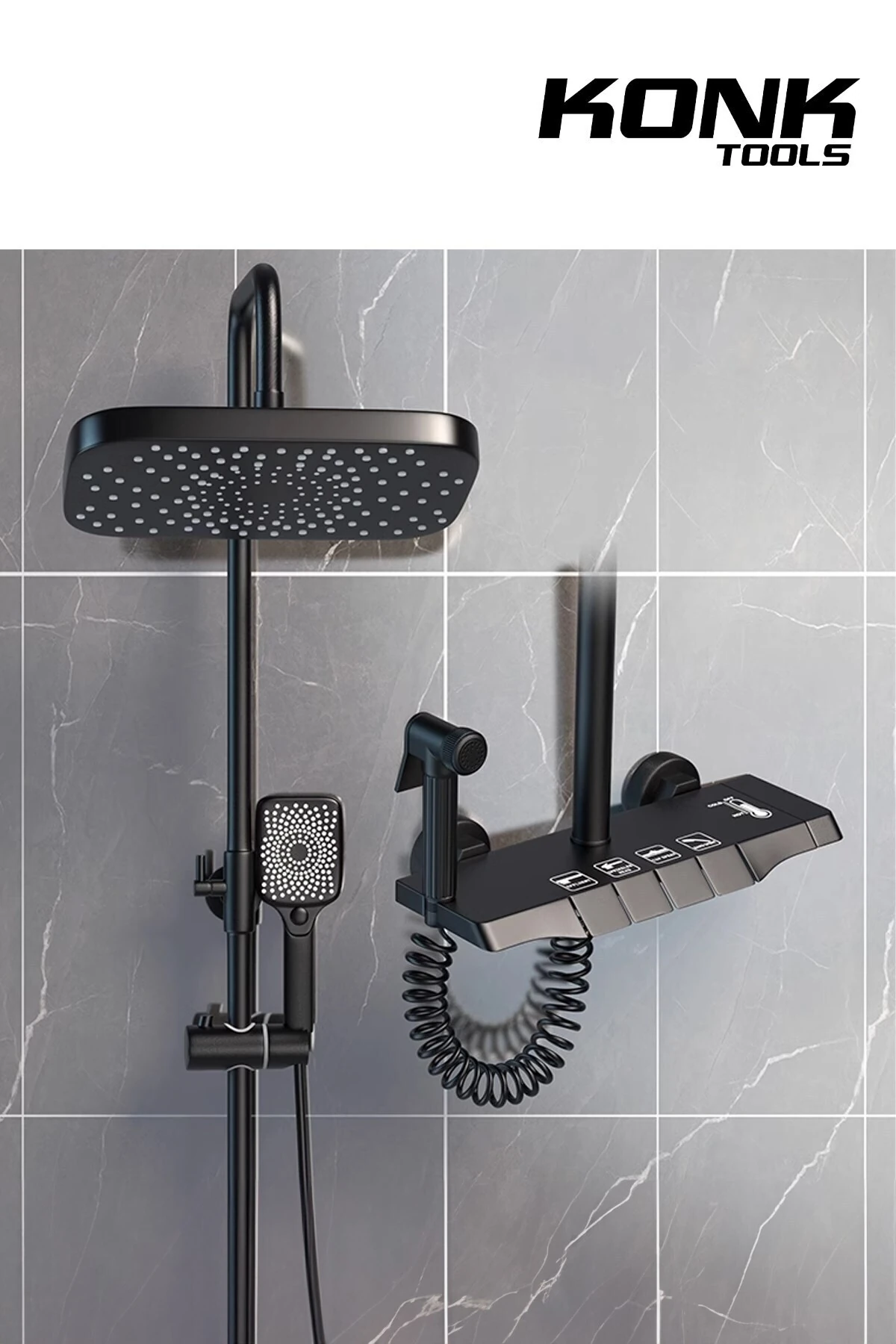 Piyano 5 Fonksiyonlu 130 Cm Siyah Banyo Bataryalı Robot Duş Seti Tepe Duşu Duş Seti