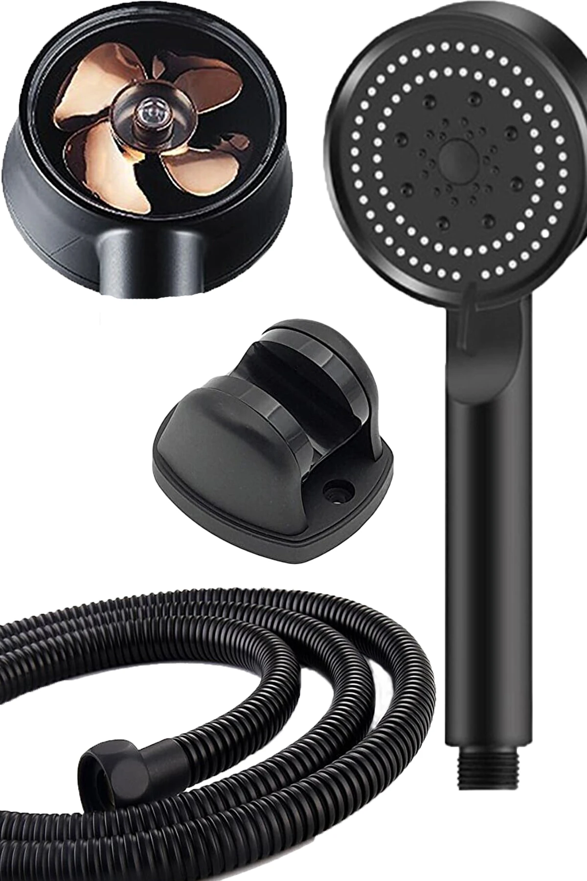 5 Fonksiyonlu Turbo Pervaneli Duş Başlığı ve Hortum Seti, Beyaz