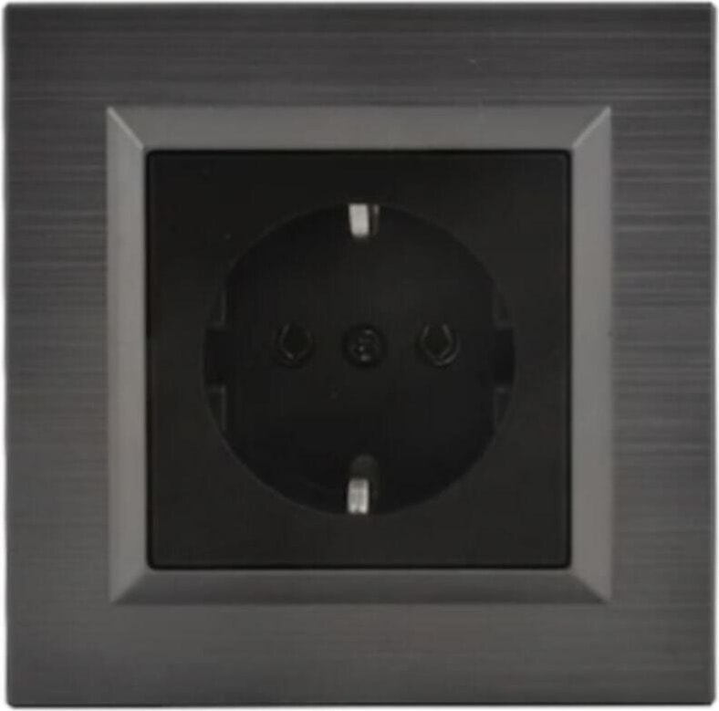 Quantum Inox Topraklı Priz (Inox Çerçeve + Siyah Kapak )