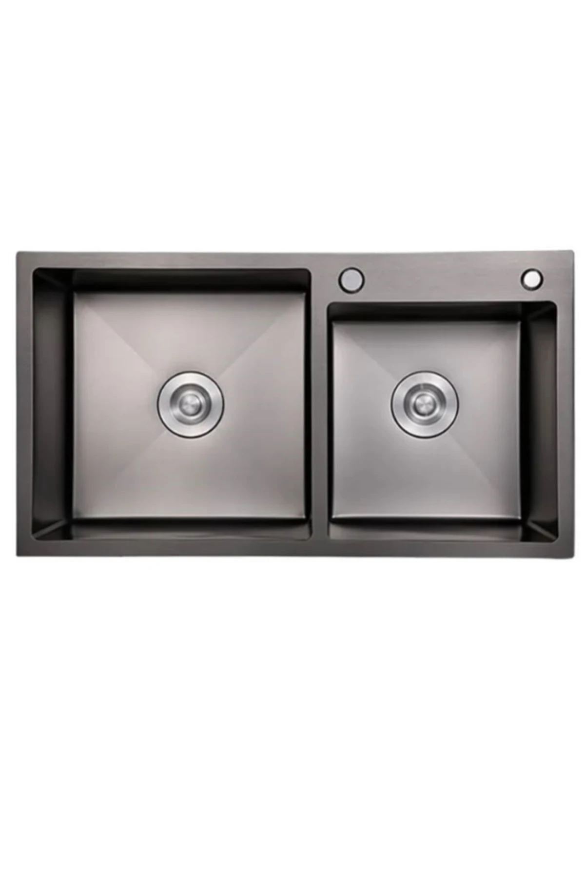 Multitop Çift Göz Paslanmaz Çelik Mutfak Evyesi Antrasit (SİYAH) Renk 76x45cm -2 Göz Eviye