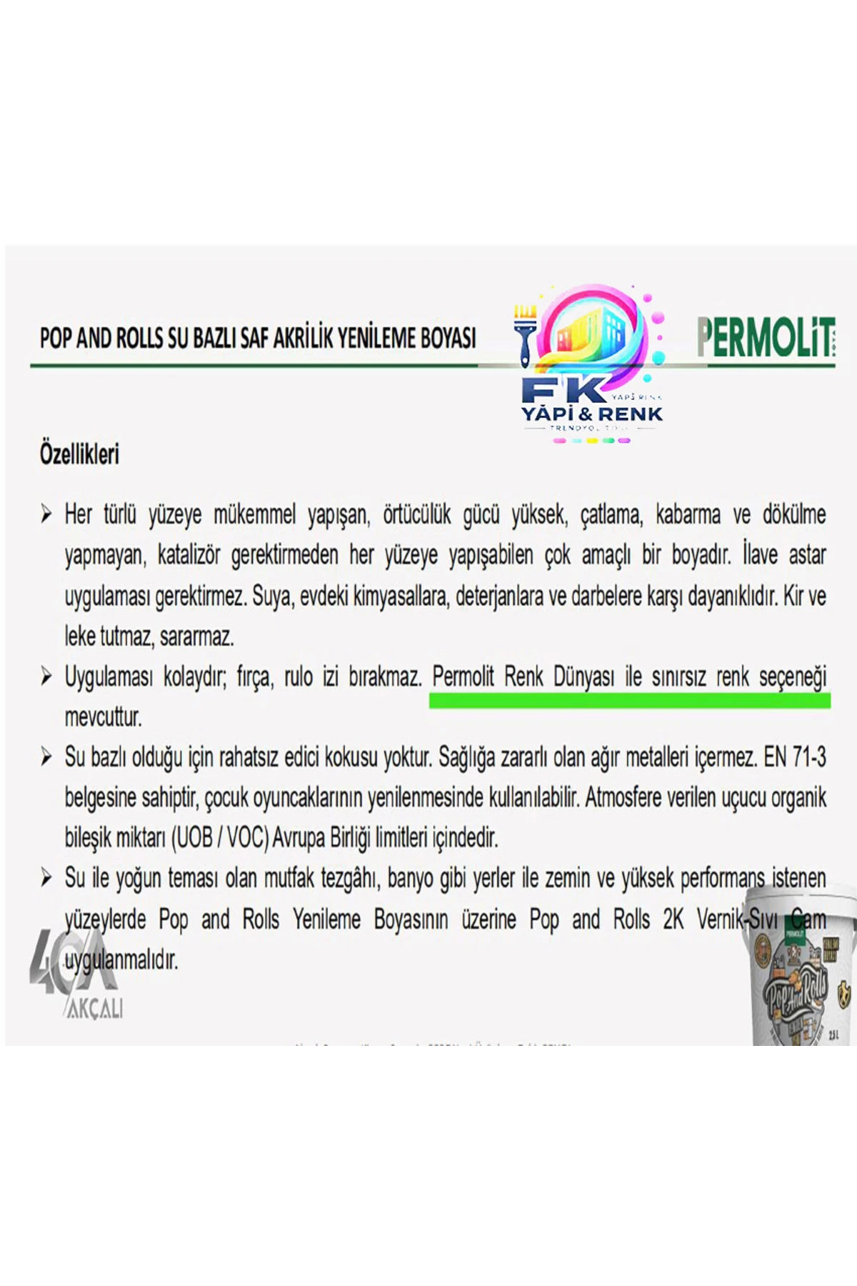 Pop And Rolls 1L - Tek Katla Yepyeni Görünüm! Fayans, Tezgah, PVC ve Ahşap Boya