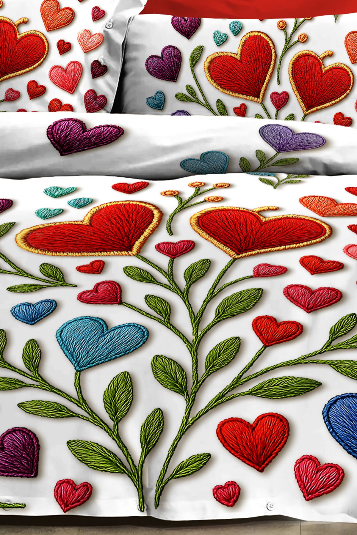 %100 PAMUK Ranforce Çeyizlik Luxury 5D Dijital Çift Kişilik Nevresim Takımı Embroidered heart
