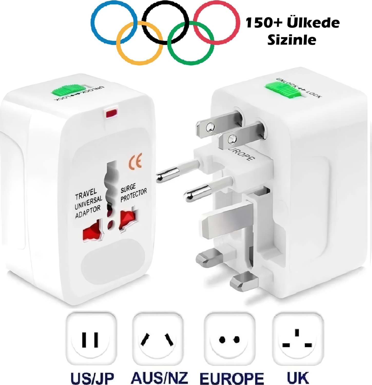 Evrensel Seyahat Adaptörü 150 Ülke Uyumlu Çoklu Fiş Dönüştürücü USB Cep Telefonu Tablet Laptop