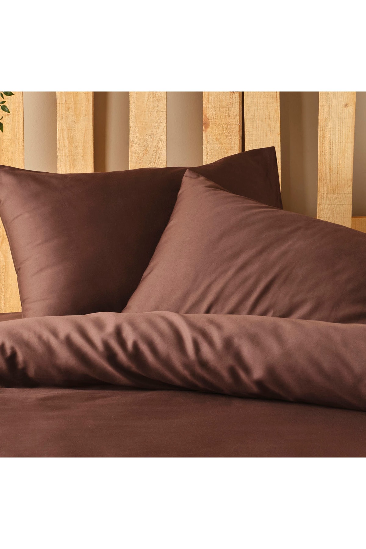 %100 Pamuk Saten Supreme Basic King Size Nevresim Seti Kahverengi (240x220 cm)