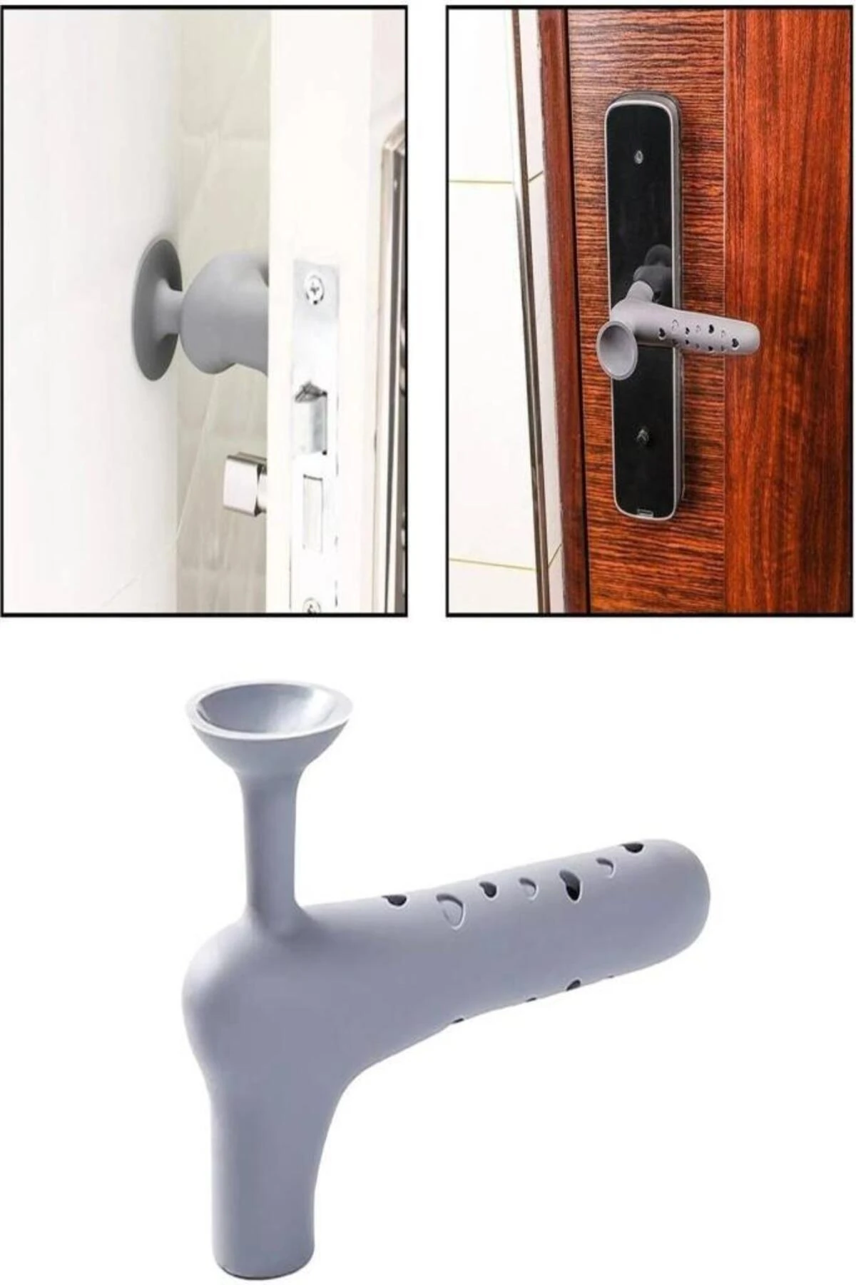 2 Adet Gri Renk Silikon Kapı Kolu Stoperi Pencere Tutucu Stoper Duvar Koruyucu