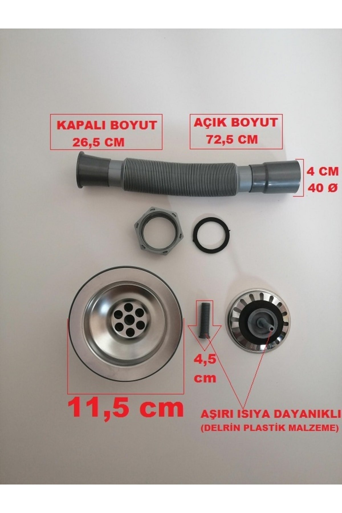 Lavabo Ve Eviye Sifonu Geniş Ağızlı Evye Ve Lavabo Gider Borusu - Ürün Çapı 11,5 Cm