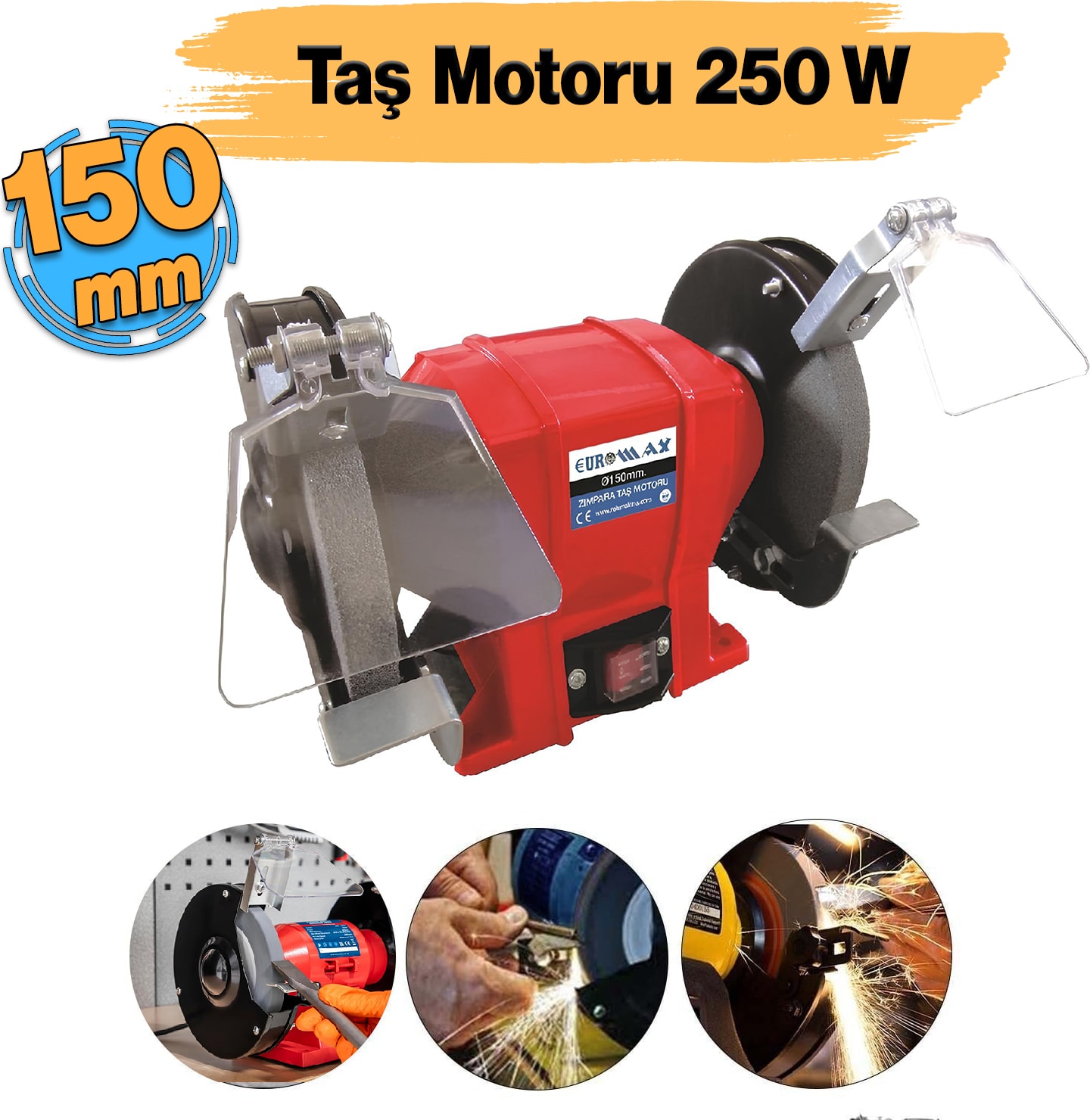 Elektrikli Bıçak Kesici Bileme Taş Motoru 150 mm Zımpara 250 Watt 3560 Devir Euromax EMX71003