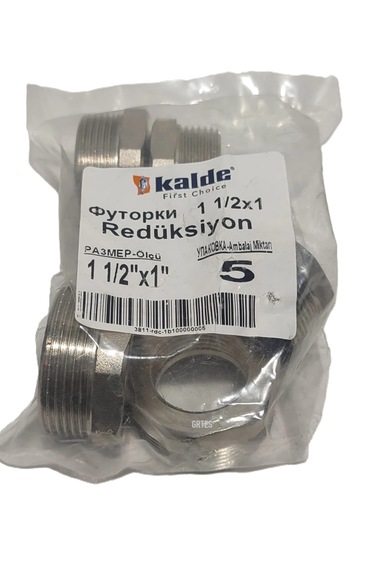 (5'li Paket) 1 1/2" x 1" Sarı/Krom Redüksiyon - Brass Reduction