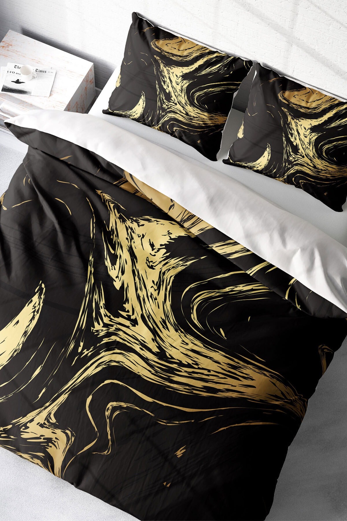 Kıng Sıze Black Design 3d Pamuk Saten Çift Kişilik Nevresim Takımı 220x240cm