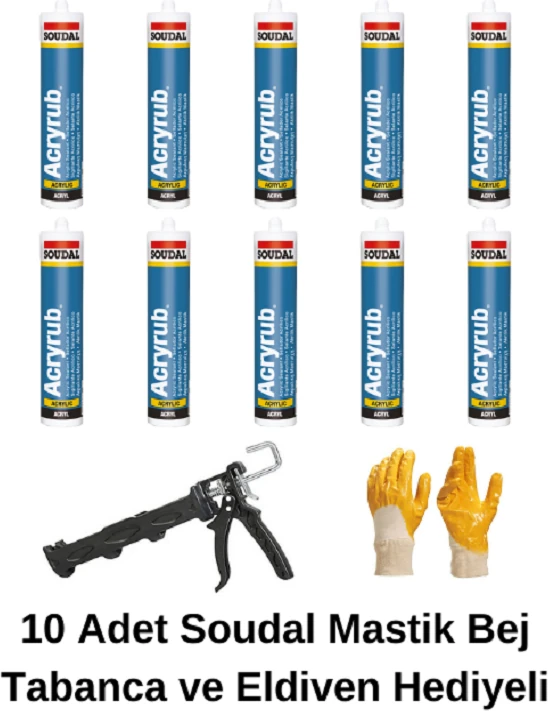 Silikonize Mastik Bej 10 Adet (Tabanca ve Eldiven )