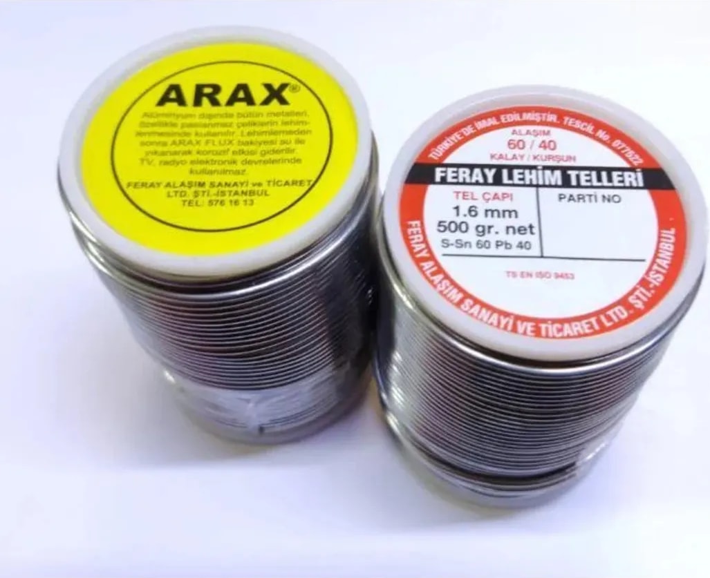 Feray Arax Lı Lehim 1.6 mm / 500 Gram Feray Lehim Teli 60 Kalay 40 Kurşun 60/40 Arax