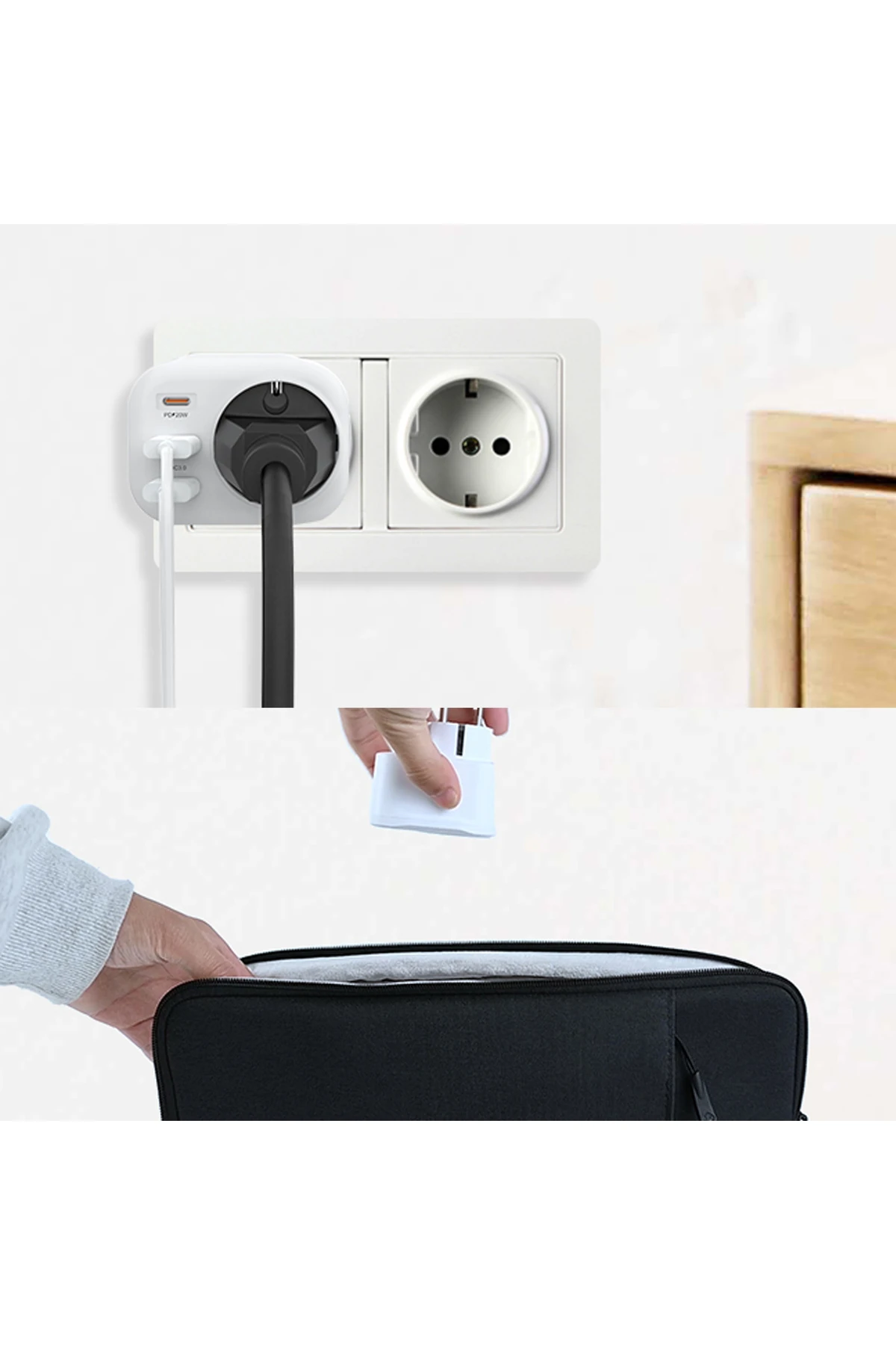 USB Type-C Priz Dönüştürücü Şarj Adaptörü Priz - 2 USB - 1 Type-C Girişli Çoklu Fiş