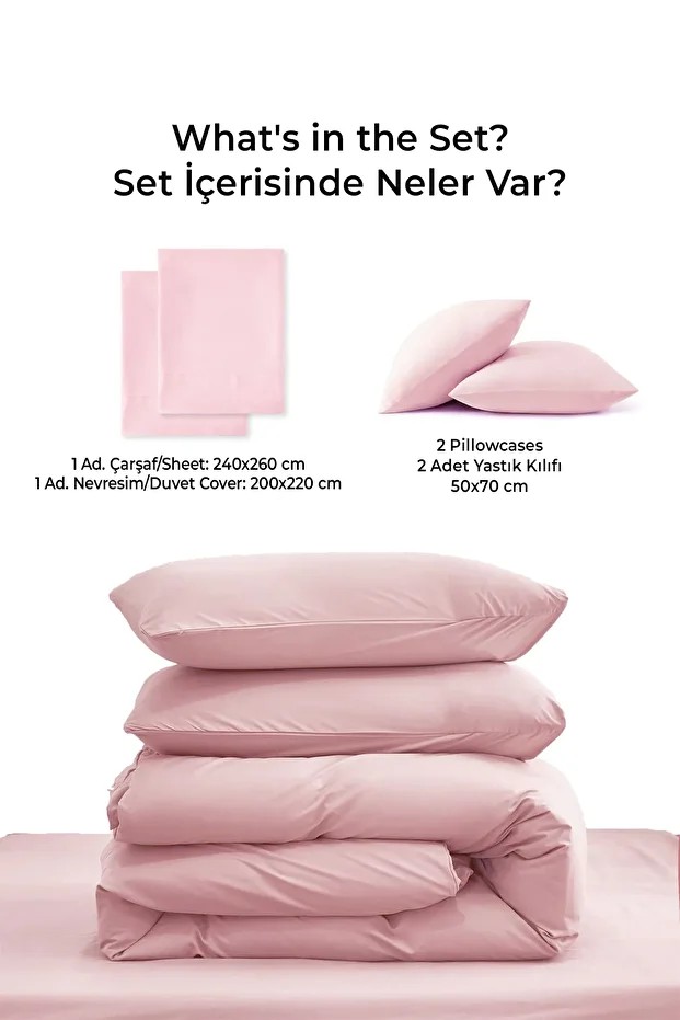 Pamuklu Nevresim Takımı Çift Kişilik 4 Parça Günlük Yumuşak Yıkanabilir Lena Pudra