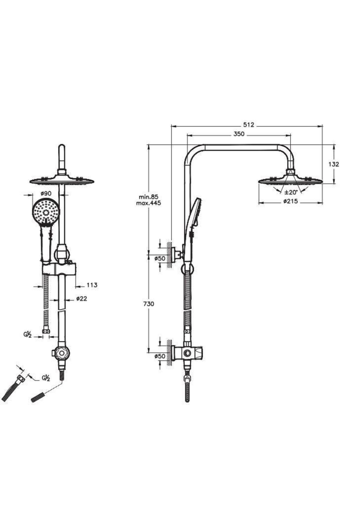 3c Duş Sistemi A45786 + Solid S Banyo Bataryası Set