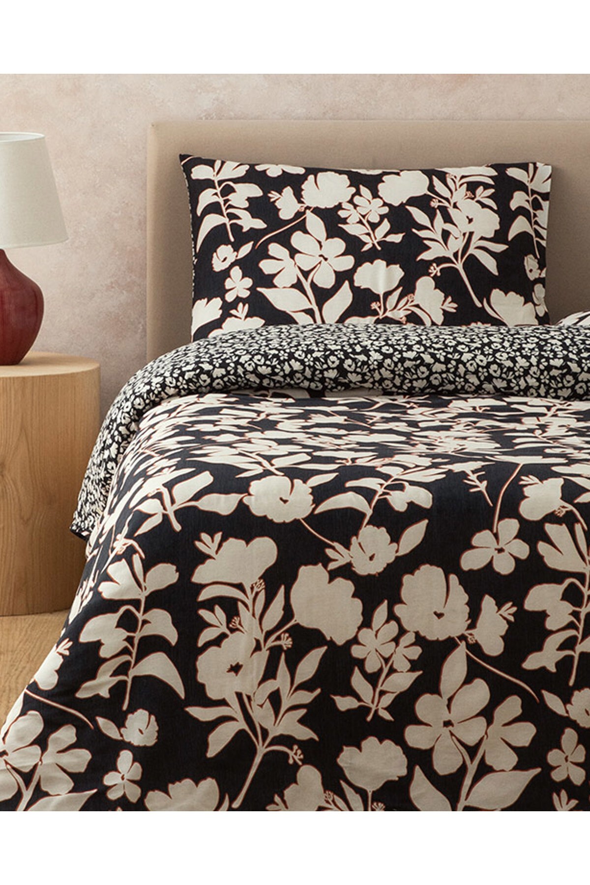 Grandiflora Dijital Baskılı Soft Cotton Çift Kişilik Nevresim Seti Antrasit- Terracotta