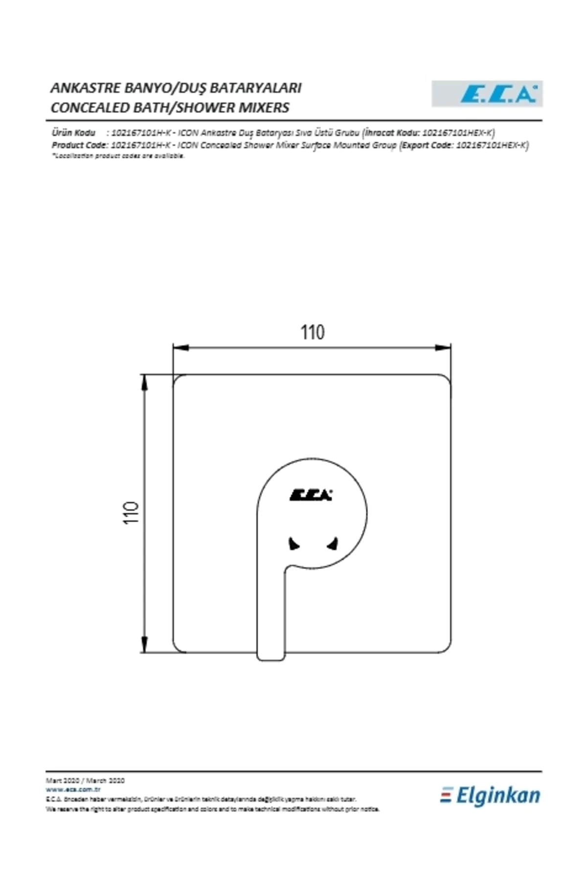 İcon Ankastre Duş Bataryası Sıva Üstü