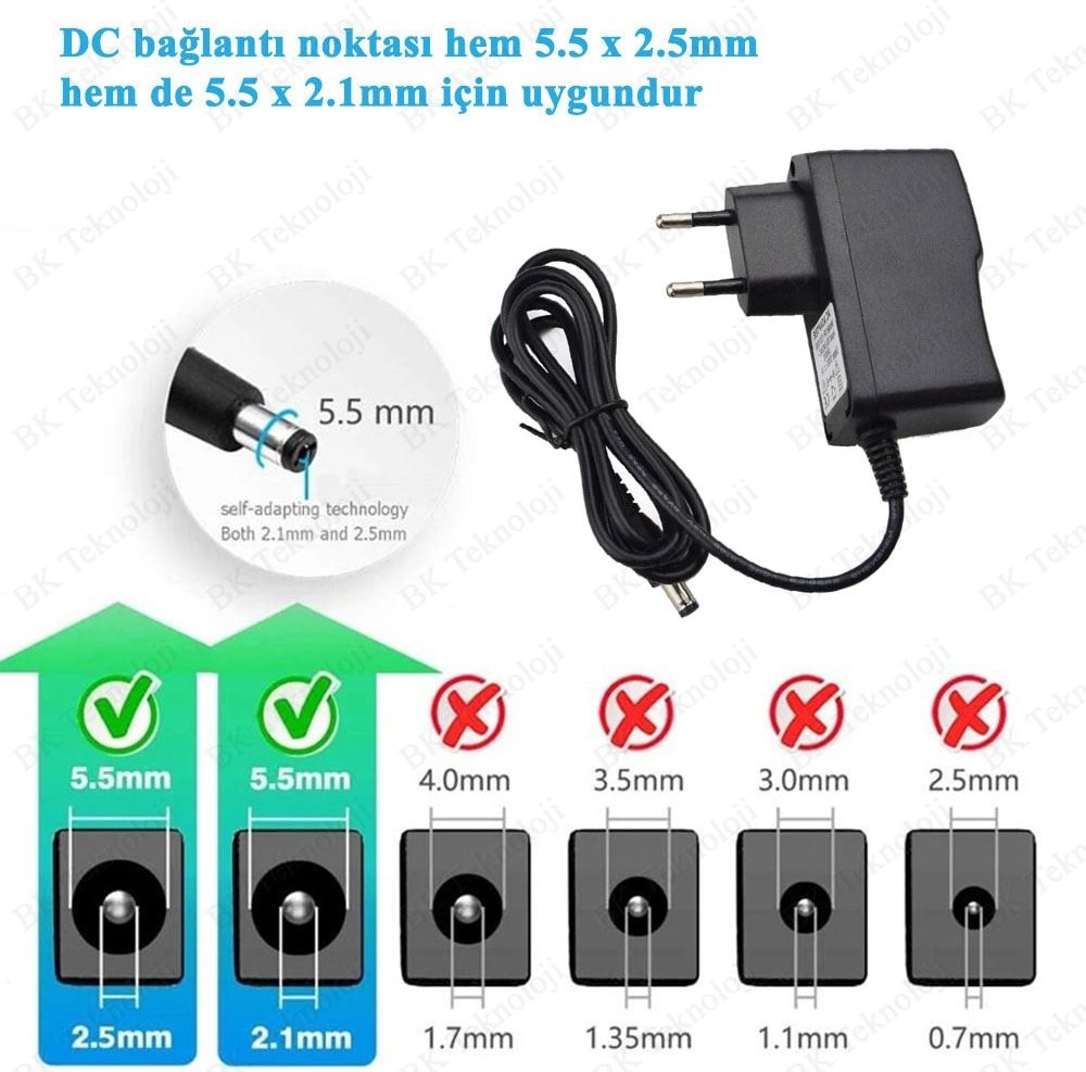 5 Volt 1 Amper 5.5mm x 2.5mm / 2.1mm Uçlu 5V 1A Adaptör