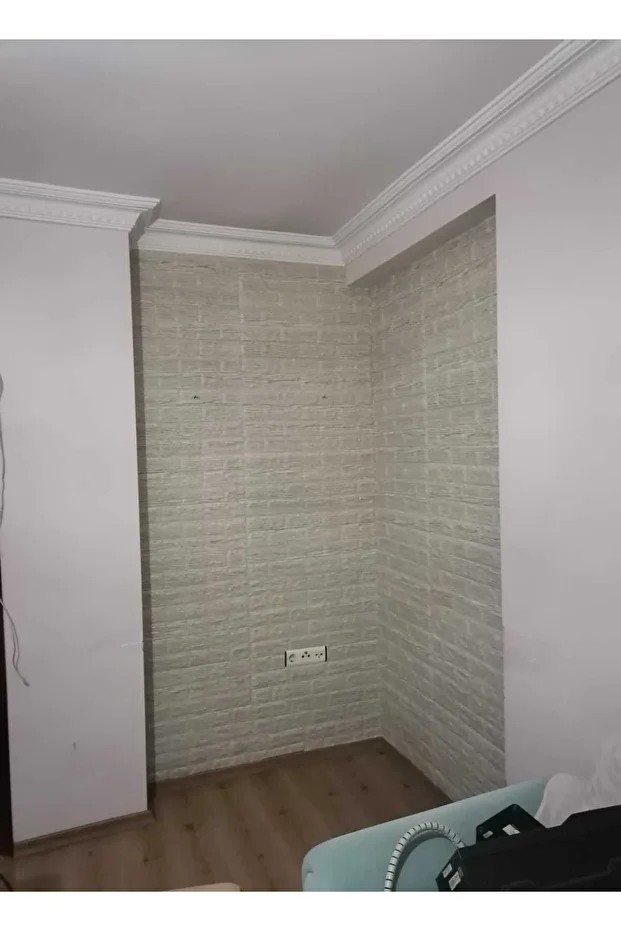 Nw10 Kendinden Yapışkanlı Çizgili Gri Beyaz Esnek Tuğla Sünger Duvar Paneli 70x77 Cm 4 Adet