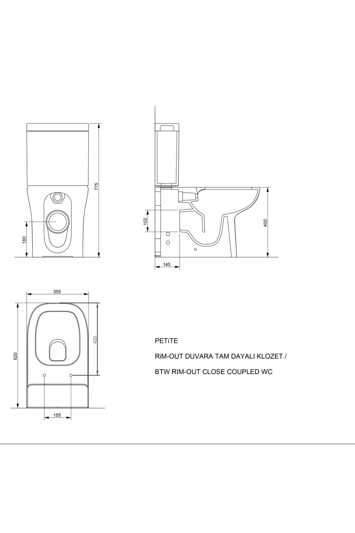 Petite Kanalsız Duvara Sıfır Klozet A101101h, Yavaş Kapak