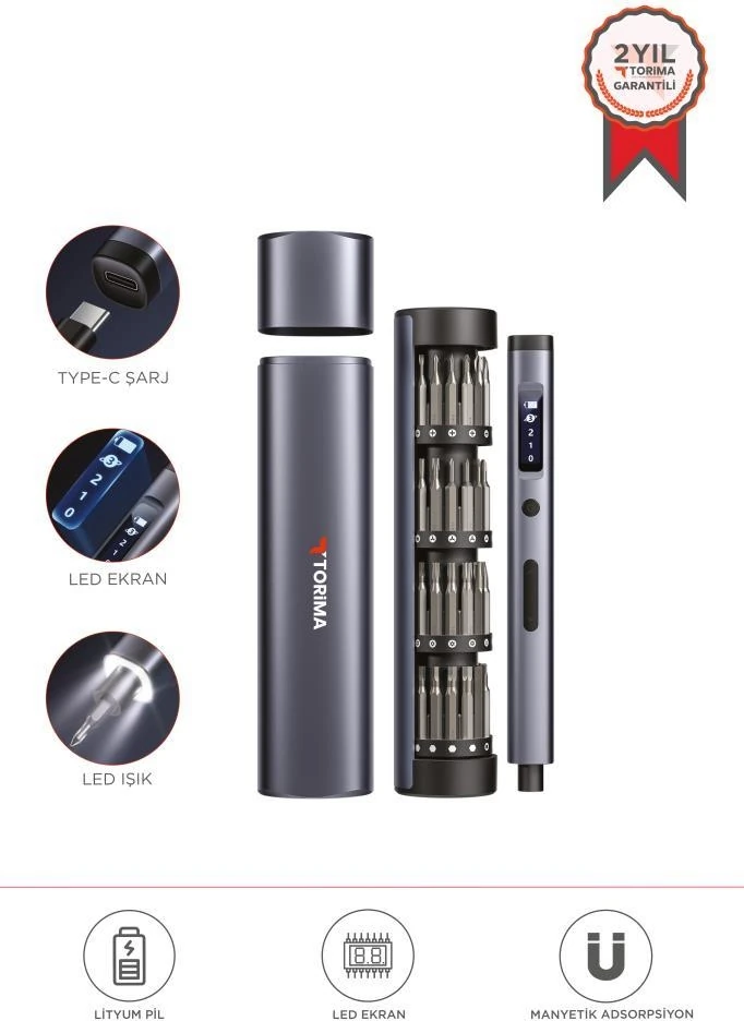 Tts-03 60 Parça Şarjlı Hassas Tornavida Seti – LED Işıklı, Mıknatıslı Alüminyum Kasa, Type-C