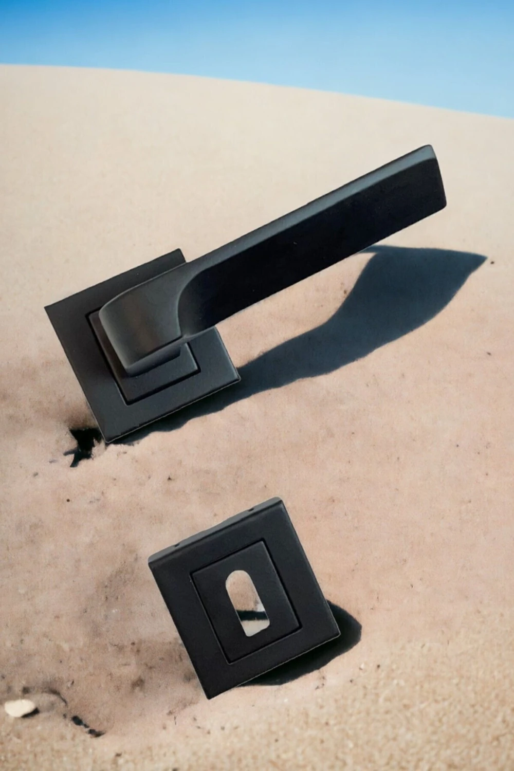 Dikmen Model Paslanmaz Çelik Mat Siyah Kare Rozetli Oda Kapı Kolu (1 Takım)