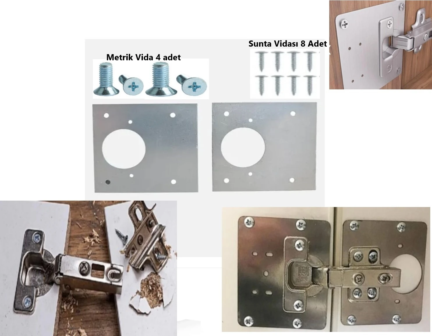6 Adet Dolap Kapağı Menteşe Tamir Sacı Seti (metrik Ve Sunta Vidaları Ile)