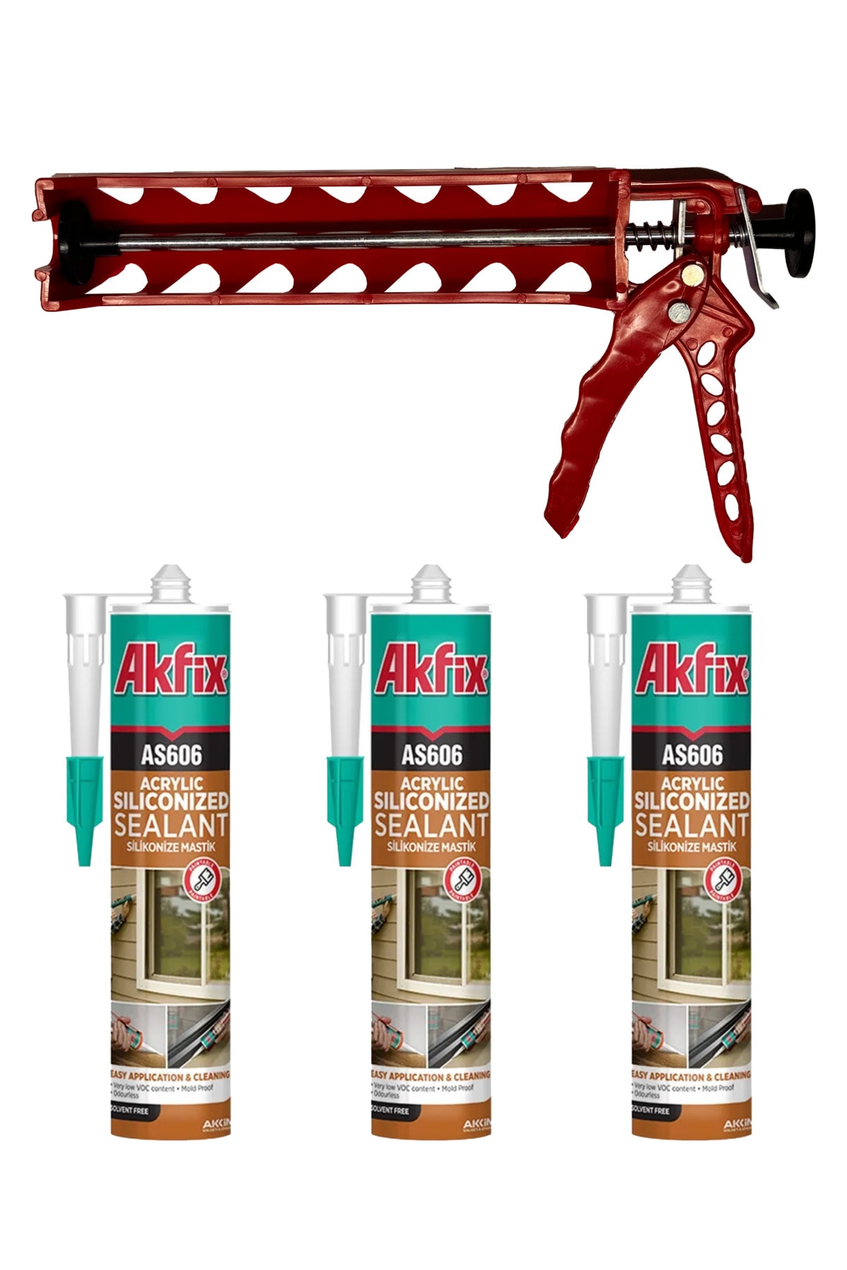 SİLİKONİZE MASTİK-DUVAR ÇITASI YAPIŞTIRICISI 3 ADET BEYAZ- SİLİKON TABANCASI SET