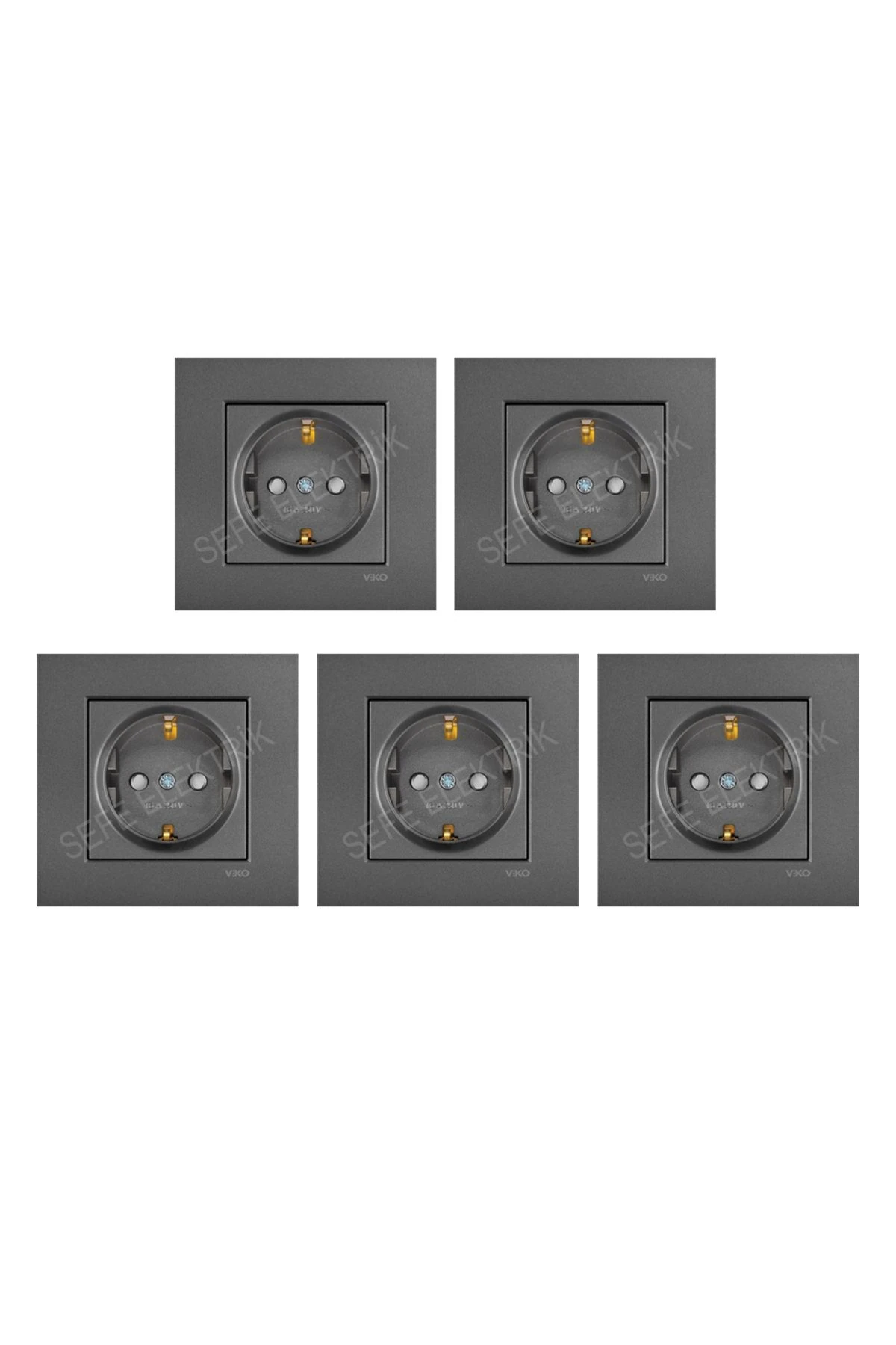Viko Novella Füme Çoçuk Korumalı Topraklı Priz 5 Adet Çerçeve Dahil