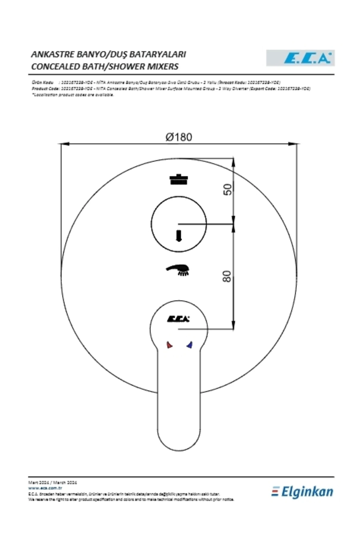 Nita Ankastre Banyo Bataryası Sıva Üstü 2 Yollu
